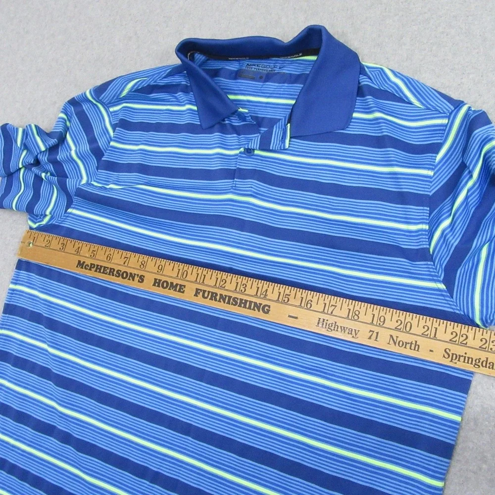 Nike Mens Golf Polo Shirt L Blue Striped Tour Performance Dri Fit‎ Sports